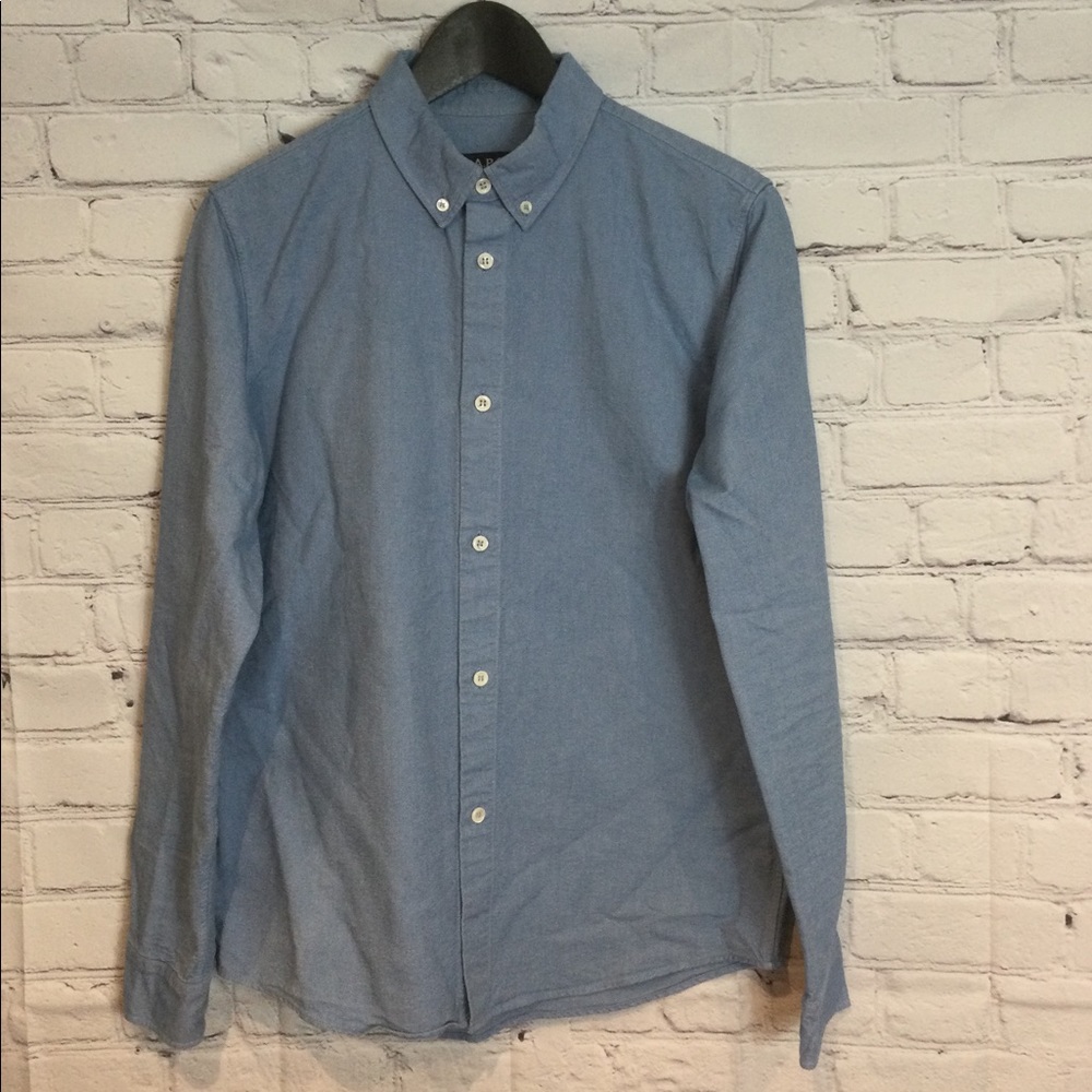 A.P.C. MENS BLUE CHAMBRAY CASUAL BUTTON DOWN SHIRT EUC SZ S